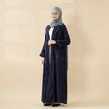 Denim Blue Open Abaya | Contrast Stitching Trench Coat Thin Denim Abaya (MOA121)