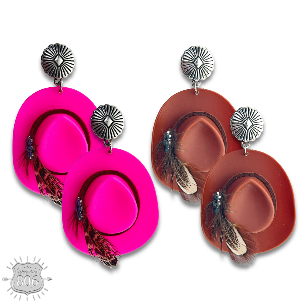 Acrylic cowboy hat earring