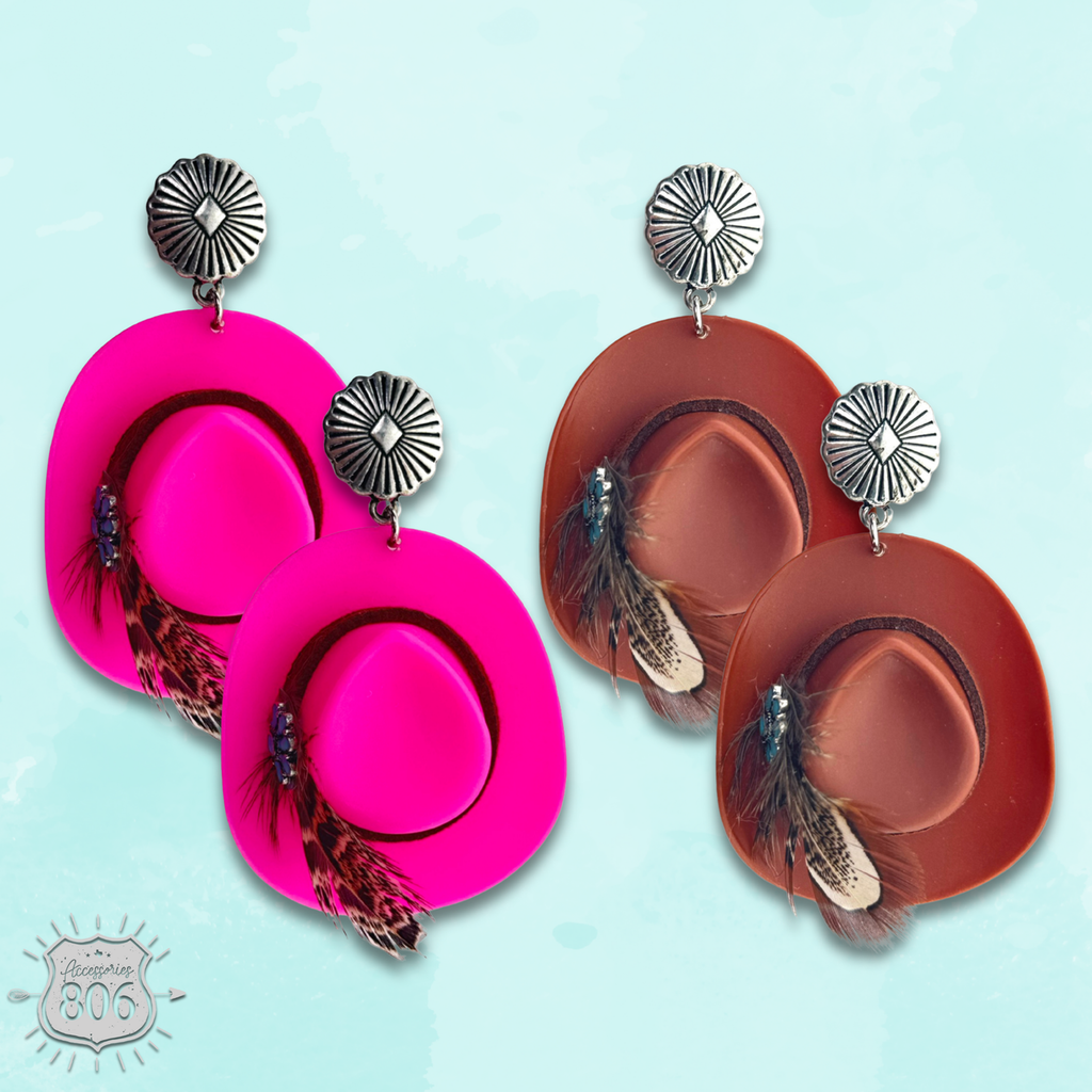Acrylic cowboy hat earring