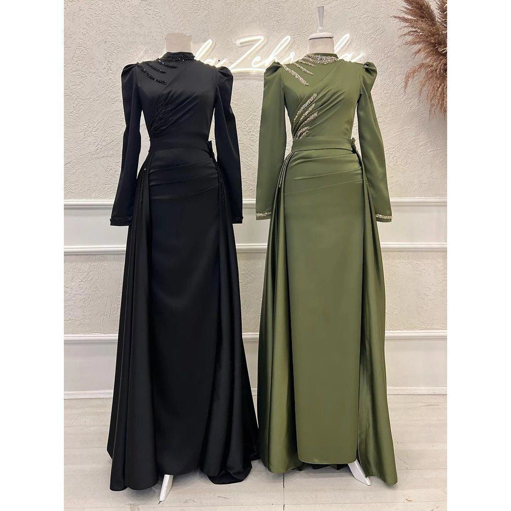 Muslim Stand Collar All-inclusive Long Sleeve Detachable Evening Dress (See size chart where applicable)
