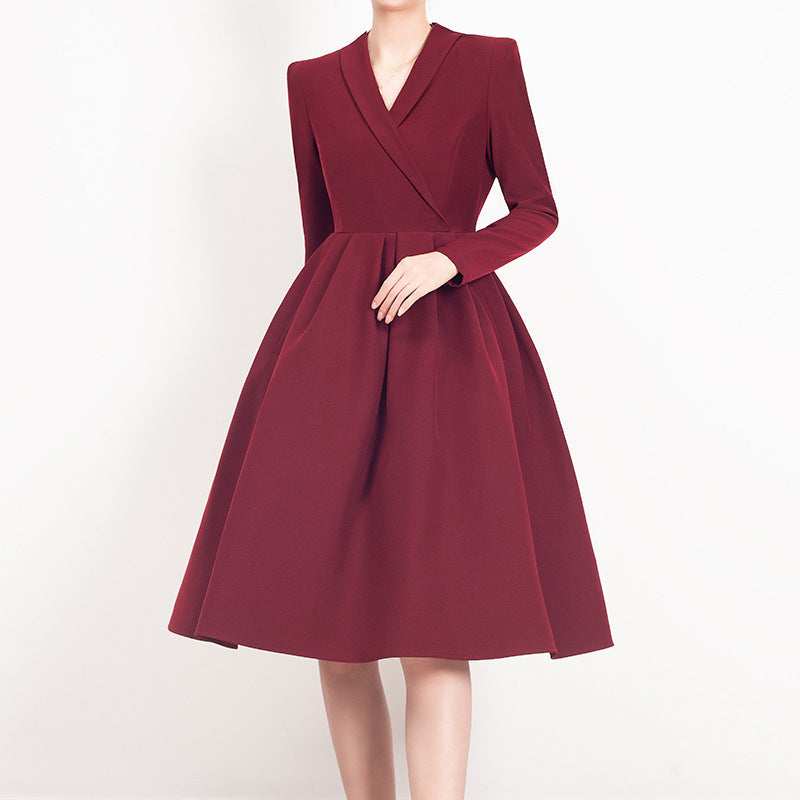 Red V-neck Dress Women's Suit Collar See SIZE chart for more details