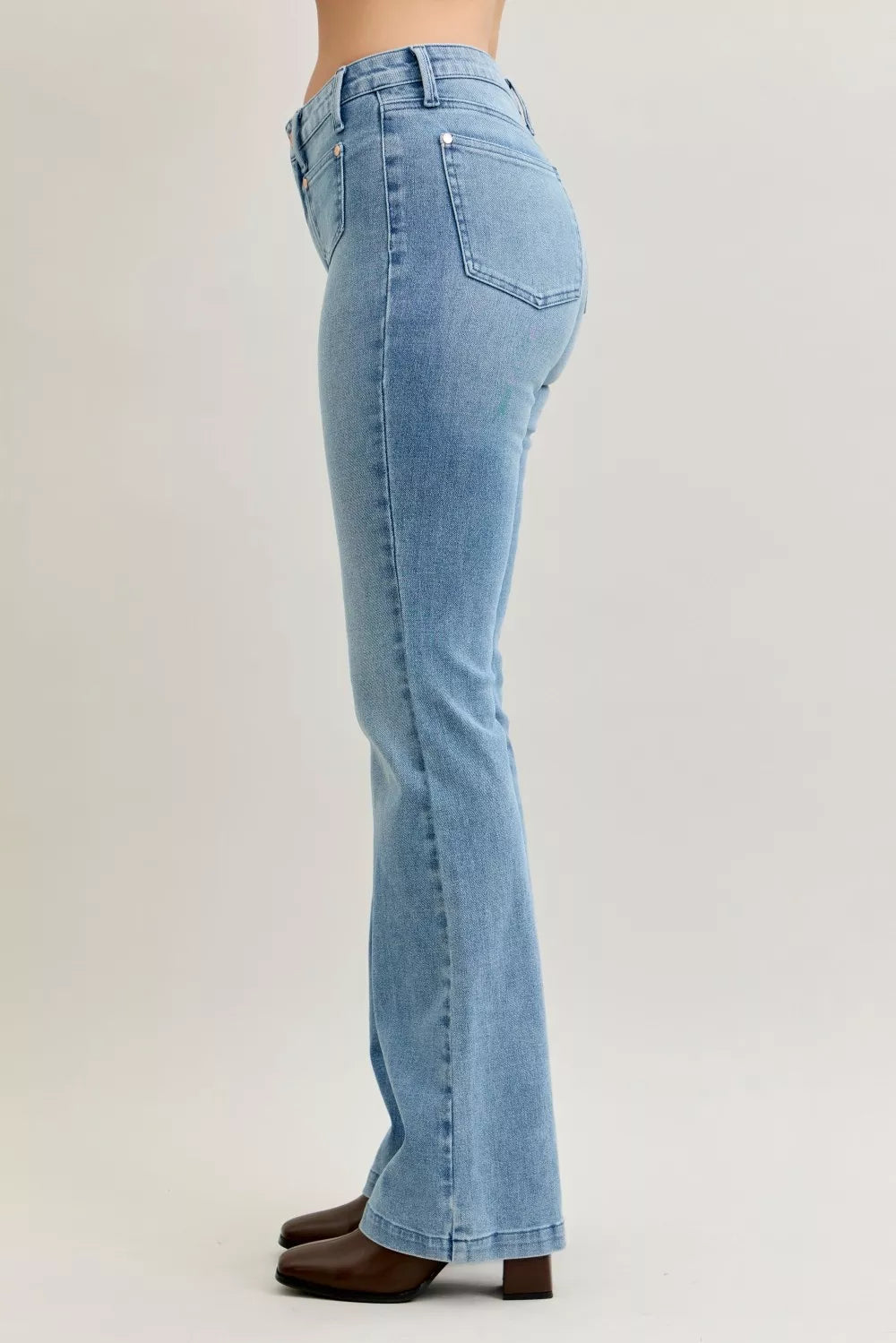 Judy Blue Bootcut Jeans Plus Size Mid Rise With Contrast Wash And Front Patch Pockets