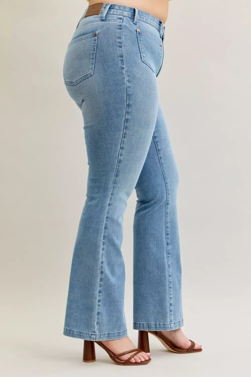 Judy Blue Bootcut Jeans Plus Size Mid Rise With Contrast Wash And Front Patch Pockets