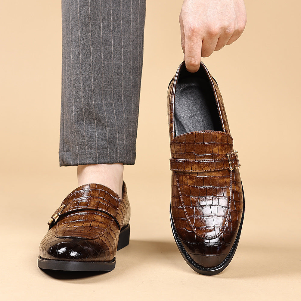 Men's Pointed Toe Leather Dress Shoes - Slip-On Business Casual Loafers