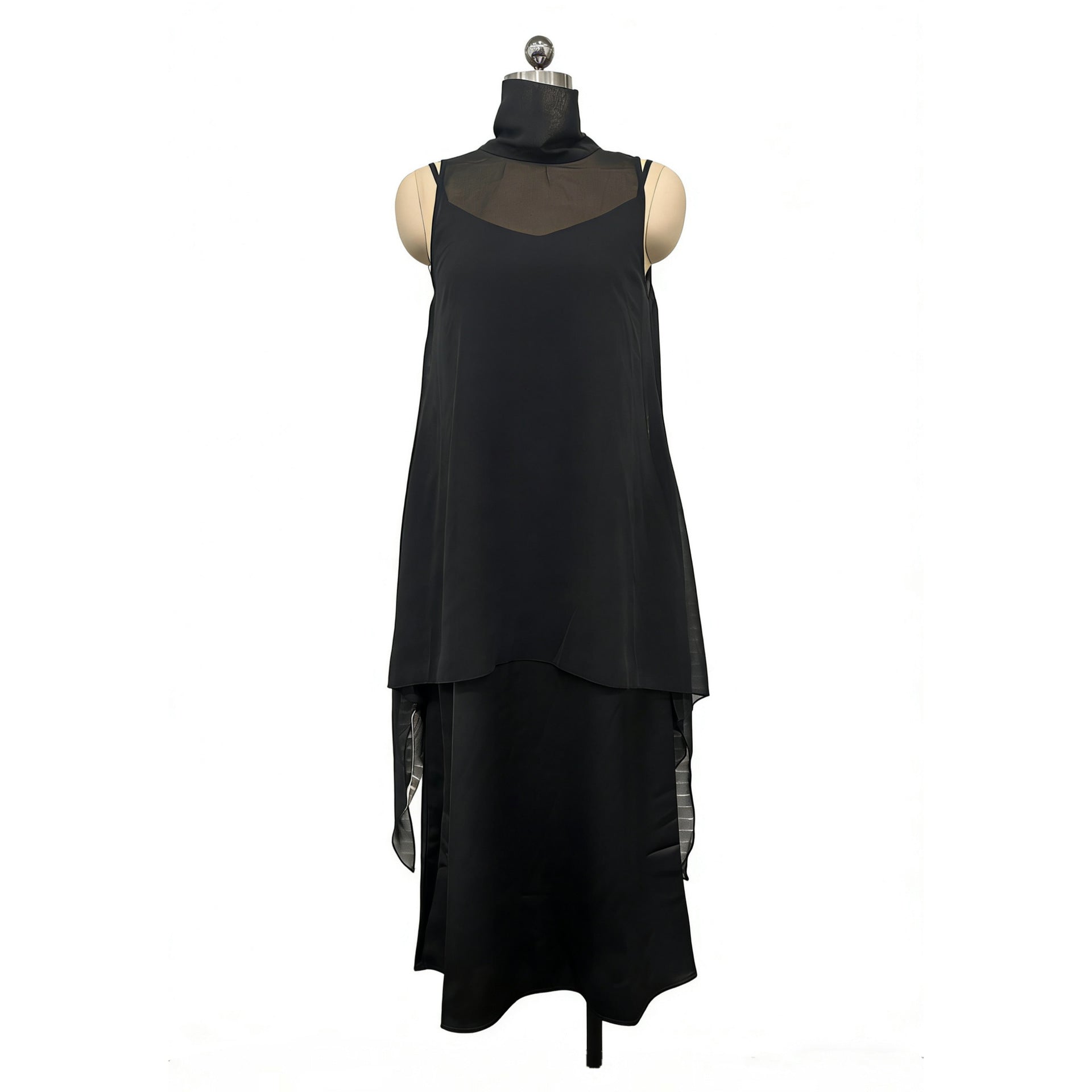 High-neck Asymmetrical Black Slip Chiffon Two-piece Set (see size chart under more details)