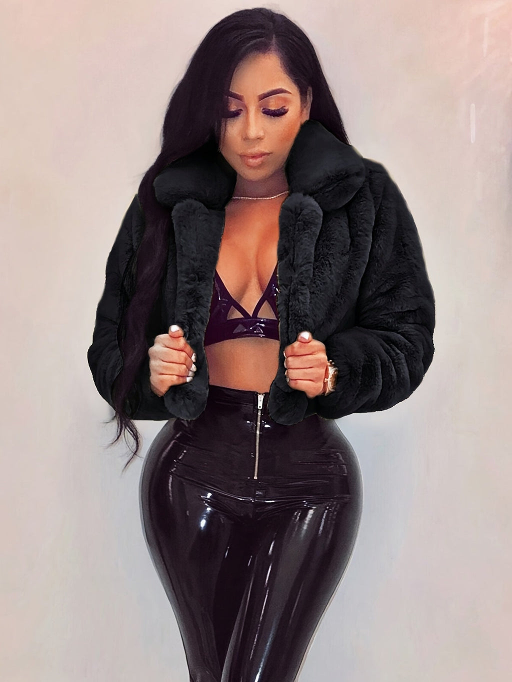 Cozy Chic Faux Fur Collar Cardigan Jacket