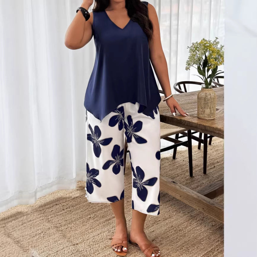Women's Casual Elegant Printed Cropped Pants Set (see size chart under more details)