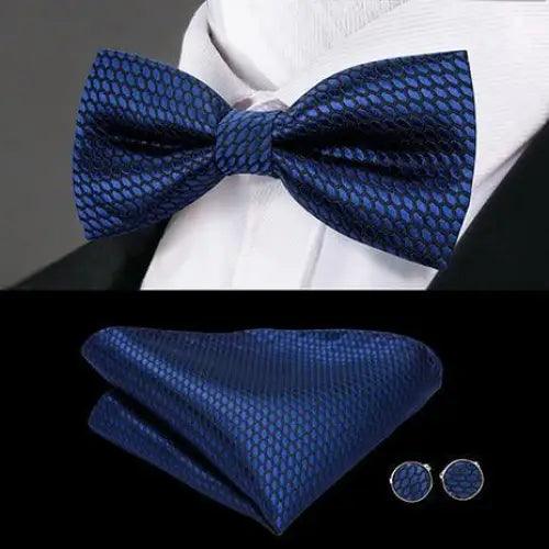 Green Color Silk Butterfly Pre-Tied Bow Tie Pocket Square Cufflinks Suit Set For Men Silk Adjustable Self Bowtie Formal Bowtie Set