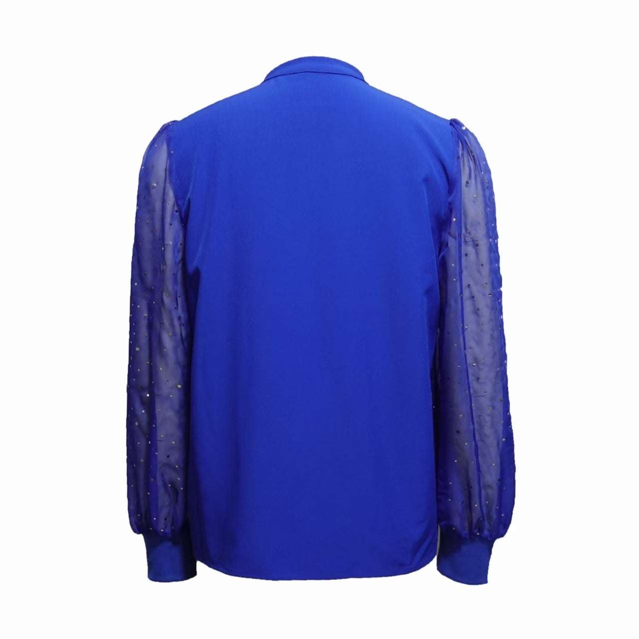 Ladies' Fashion New Style Sparkling Diamond Mesh Splicing Long Sleeve V-neck Top Shirt
