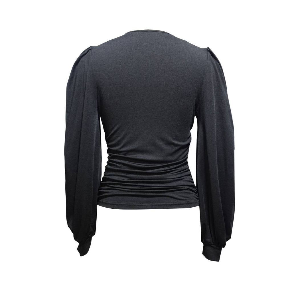 Ladies' Fashionable New Style Low Head Lantern Sleeve Pleated Top Casual V-neck Shirt