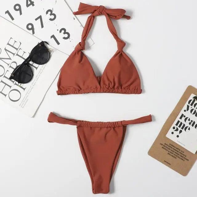 Pink Woman Summer Swimsuit Mini Lace Up Adjustable Bikinis Set Beachwear Top Swimwear Women Swimming Wear Colorful Beach Bathing Suit