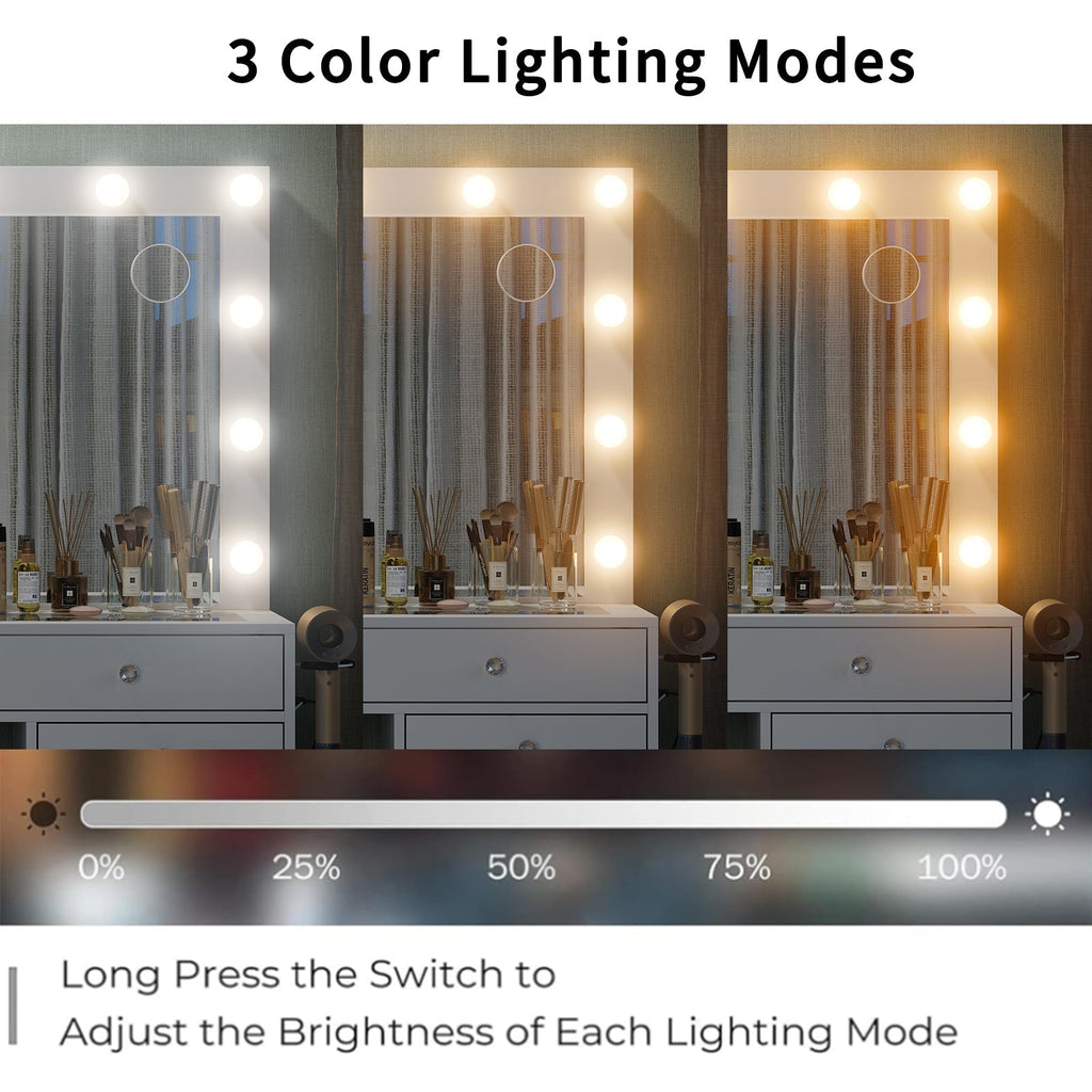 15-Drawer LED Mirror Vanity Desk - Vektaya